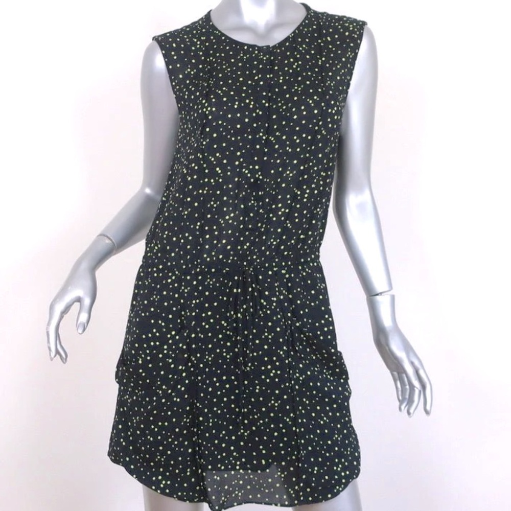 A.L.C. Sleeveless Silk Simona Mini Dress Black/Green polka dot size S / Small